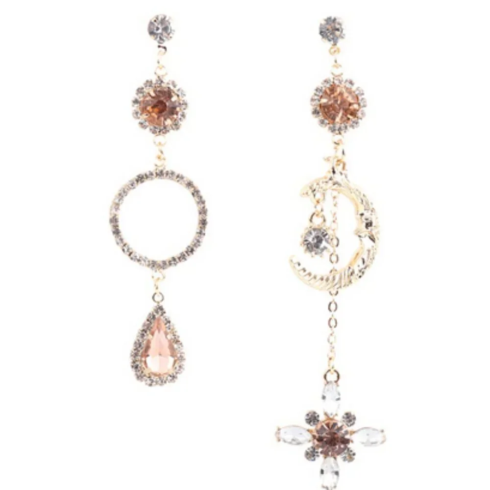 Boho Asymmetricall Moon  crystal earrings